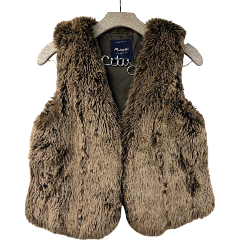 Madewell Furry Vest Small Brown Faux Fur Warm Cozy Fuzzy